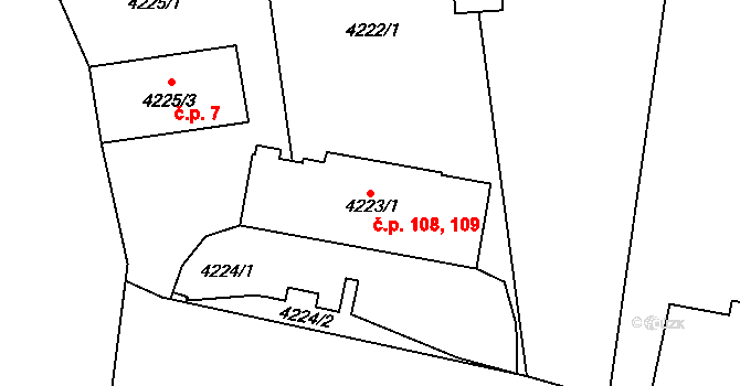 Lískovec 108,109, Frýdek-Místek na parcele st. 4223/1 v KÚ Lískovec u Frýdku-Místku, Katastrální mapa