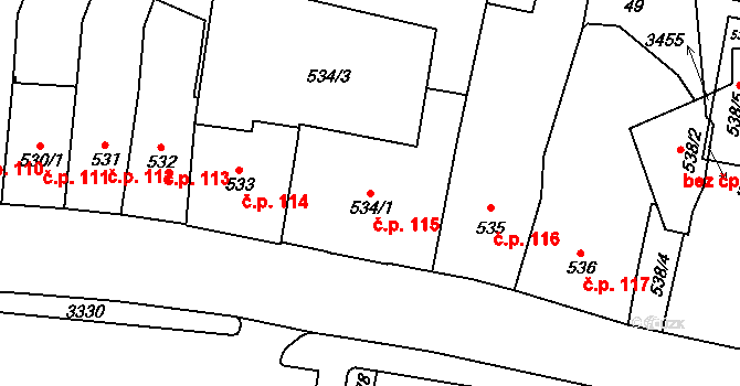 Cheb 115 na parcele st. 534/1 v KÚ Cheb, Katastrální mapa