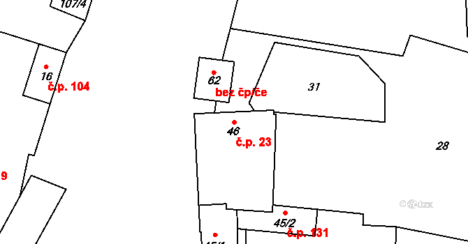 Zavidov 23 na parcele st. 46 v KÚ Zavidov, Katastrální mapa