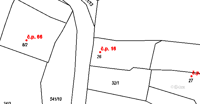 Obytce 16 na parcele st. 26 v KÚ Obytce, Katastrální mapa