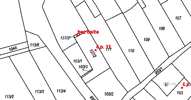 Borohrádek 11 na parcele st. 127/2 v KÚ Borohrádek, Katastrální mapa