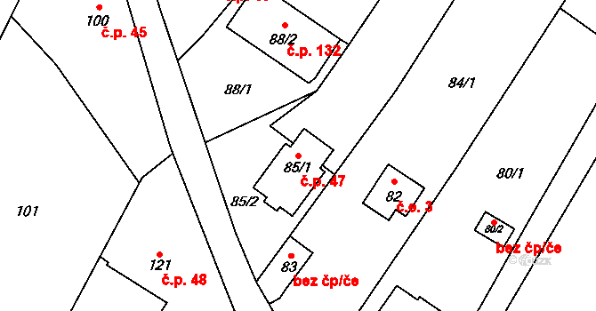 Lešná 47 na parcele st. 85/1 v KÚ Lešná, Katastrální mapa