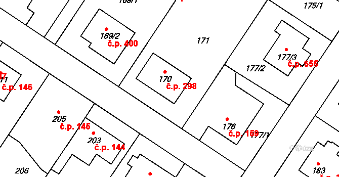 Satalice 298, Praha na parcele st. 170 v KÚ Satalice, Katastrální mapa