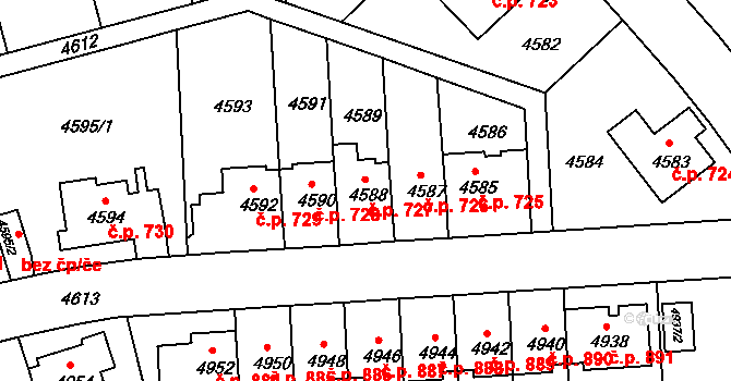Záběhlice 727, Praha na parcele st. 4588 v KÚ Záběhlice, Katastrální mapa