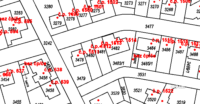 Záběhlice 1513, Praha na parcele st. 3481 v KÚ Záběhlice, Katastrální mapa