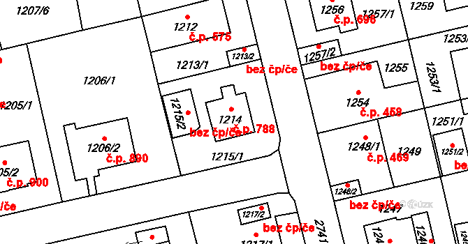Kyje 788, Praha na parcele st. 1214 v KÚ Kyje, Katastrální mapa