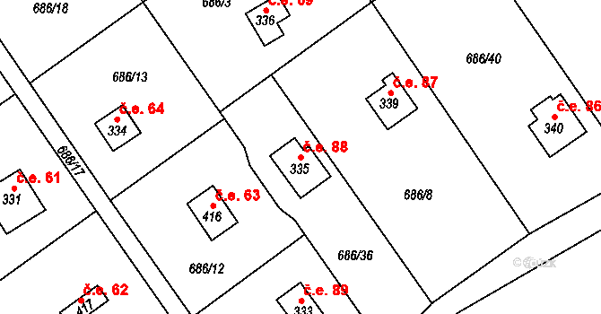 Halouny 88, Svinaře na parcele st. 335 v KÚ Svinaře, Katastrální mapa