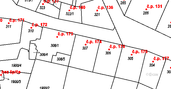 Příbram II 174, Příbram na parcele st. 307 v KÚ Příbram, Katastrální mapa