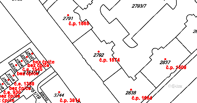 Chomutov 1574 na parcele st. 2792 v KÚ Chomutov I, Katastrální mapa