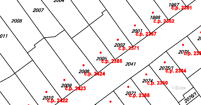 Chomutov 2385 na parcele st. 2005 v KÚ Chomutov II, Katastrální mapa