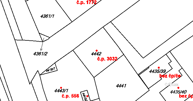 Chomutov 3032 na parcele st. 4442 v KÚ Chomutov I, Katastrální mapa