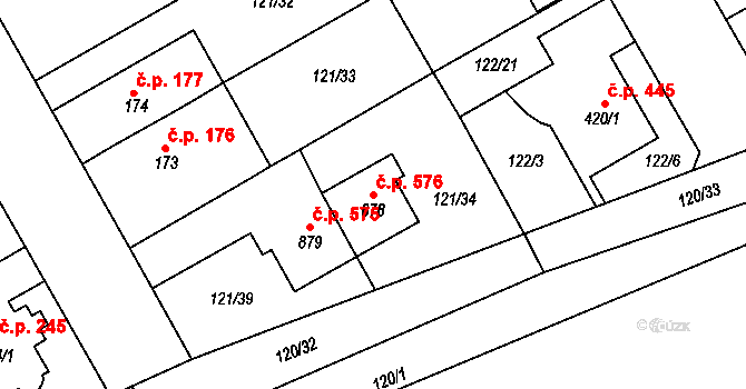 Slezské Předměstí 576, Hradec Králové na parcele st. 878 v KÚ Slezské Předměstí, Katastrální mapa