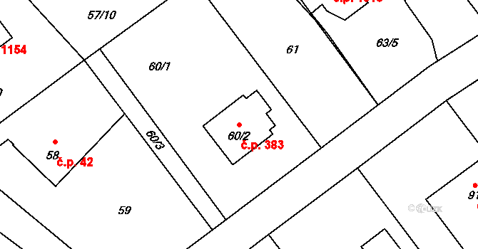 Ráj 383, Karviná na parcele st. 60/2 v KÚ Ráj, Katastrální mapa