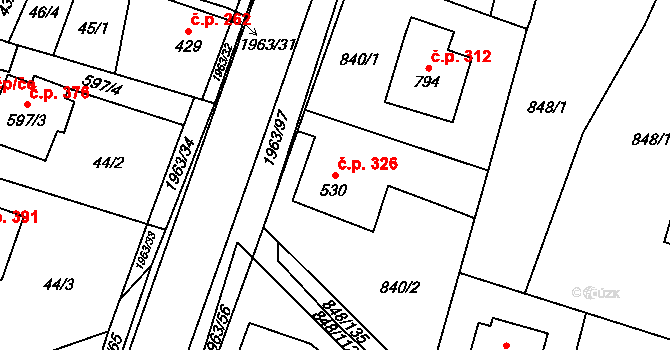 Rokytnice 326, Vsetín na parcele st. 530 v KÚ Rokytnice u Vsetína, Katastrální mapa