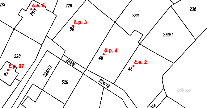 Těšínky 4, Ratboř na parcele st. 49 v KÚ Sedlov, Katastrální mapa