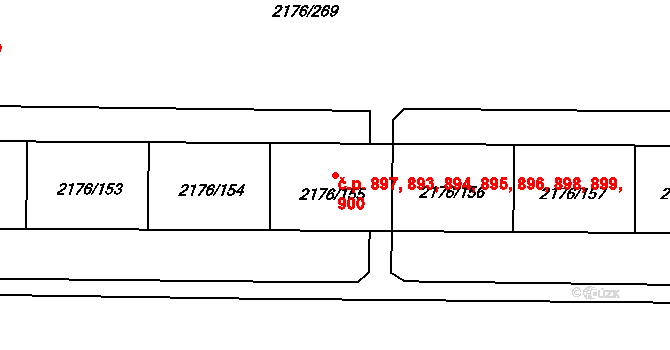 Skvrňany 893,894,895,896,897,, Plzeň na parcele st. 2176/155 v KÚ Skvrňany, Katastrální mapa