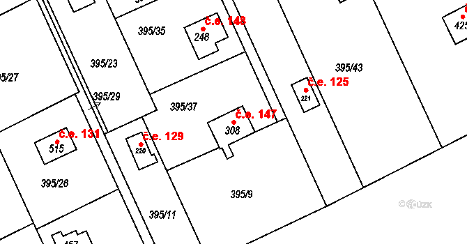 Lhotky 147, Hostěnice na parcele st. 308 v KÚ Hostěnice, Katastrální mapa