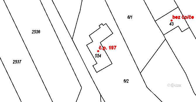 Prakšice 197 na parcele st. 554 v KÚ Prakšice, Katastrální mapa