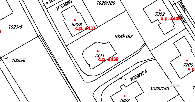 Kroměříž 4438 na parcele st. 7341 v KÚ Kroměříž, Katastrální mapa