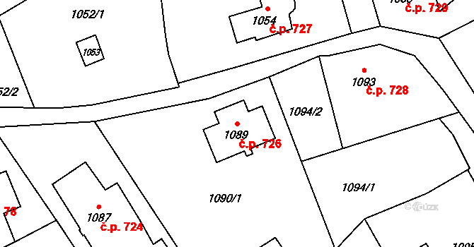 Šluknov 726 na parcele st. 1089 v KÚ Šluknov, Katastrální mapa