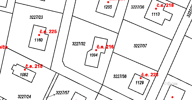 Hvozdec 216, Poříčí nad Sázavou na parcele st. 1094 v KÚ Poříčí nad Sázavou, Katastrální mapa