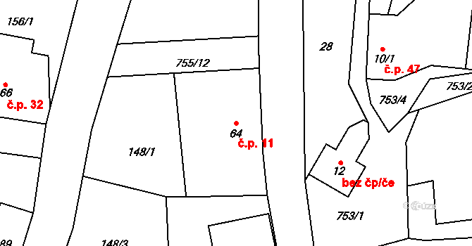 Libotov 11 na parcele st. 64 v KÚ Libotov, Katastrální mapa