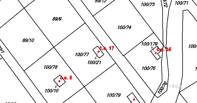 Střížovice 17, Chlumec na parcele st. 100/21 v KÚ Střížovice u Ústí nad Labem, Katastrální mapa