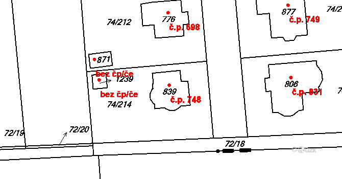 Hovorčovice 748 na parcele st. 839 v KÚ Hovorčovice, Katastrální mapa