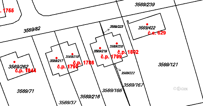 Šlapanice 1799 na parcele st. 3569/219 v KÚ Šlapanice u Brna, Katastrální mapa