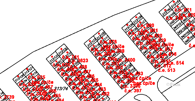 Vyškov-Předměstí 390, Vyškov na parcele st. 340/119 v KÚ Vyškov, Katastrální mapa