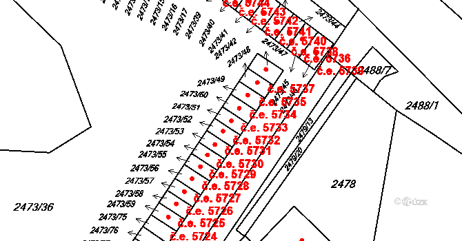 Kadaň 5732 na parcele st. 2473/51 v KÚ Kadaň, Katastrální mapa