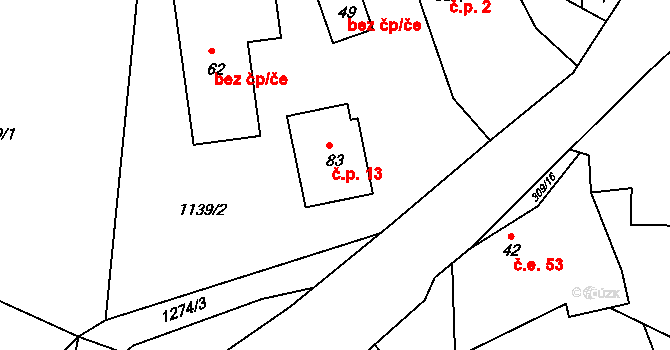 Hlivín 13, Bystřice na parcele st. 83 v KÚ Kobylí, Katastrální mapa