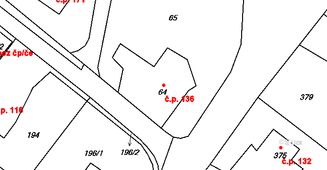 Plesná 136, Ostrava na parcele st. 64 v KÚ Stará Plesná, Katastrální mapa