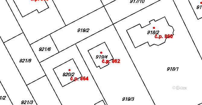 Ivanovice na Hané 862 na parcele st. 919/4 v KÚ Ivanovice na Hané, Katastrální mapa