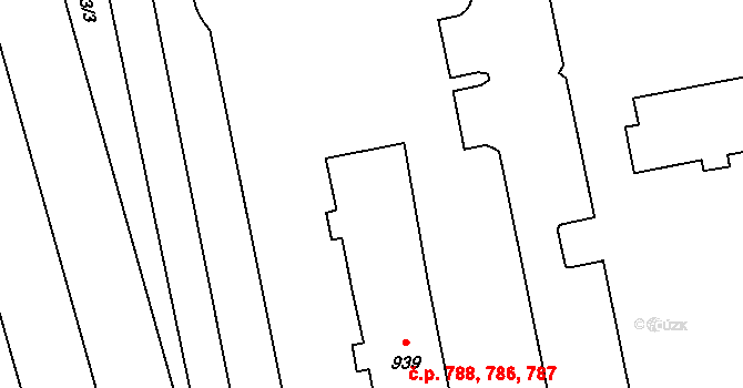 Malenovice 786,787,788, Zlín na parcele st. 939 v KÚ Malenovice u Zlína, Katastrální mapa