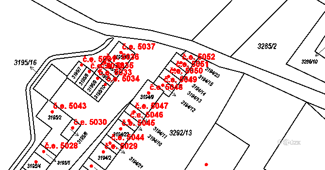 Kadaň 5049 na parcele st. 3194/12 v KÚ Kadaň, Katastrální mapa