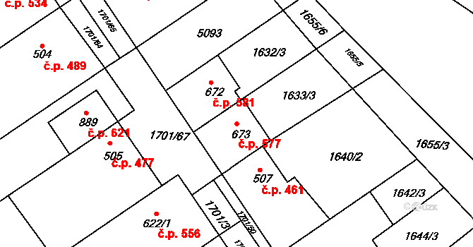 Boršice 577 na parcele st. 673 v KÚ Boršice u Buchlovic, Katastrální mapa