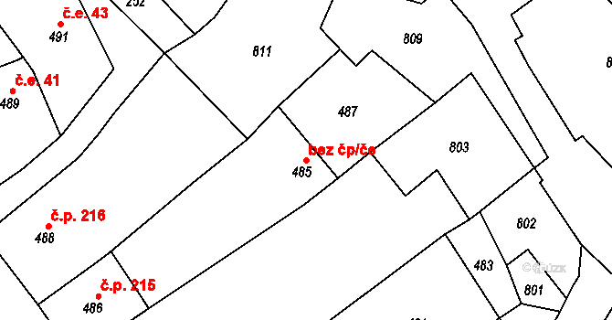 Hodkovice nad Mohelkou 49159976 na parcele st. 485 v KÚ Hodkovice nad Mohelkou, Katastrální mapa