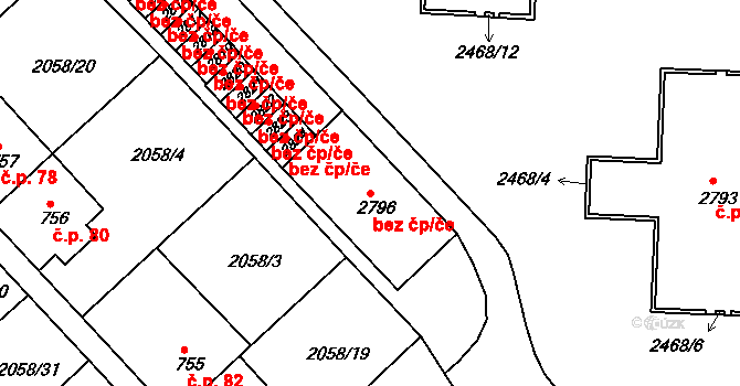 Trutnov 50049976 na parcele st. 2796 v KÚ Trutnov, Katastrální mapa