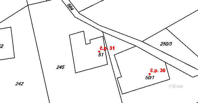 Orlov 31, Vračovice-Orlov na parcele st. 51 v KÚ Vračovice, Katastrální mapa