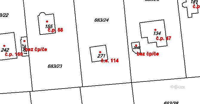 Pikovice 114, Hradištko na parcele st. 271 v KÚ Hradištko pod Medníkem, Katastrální mapa
