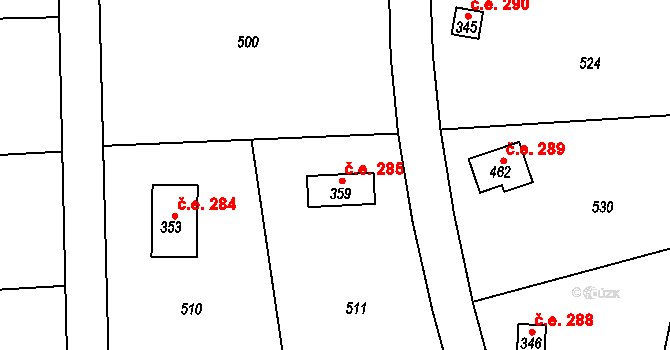 Černolice 285 na parcele st. 359 v KÚ Černolice, Katastrální mapa
