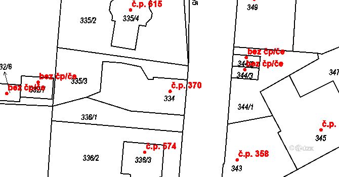 Veselí nad Lužnicí I 370, Veselí nad Lužnicí na parcele st. 334 v KÚ Veselí nad Lužnicí, Katastrální mapa