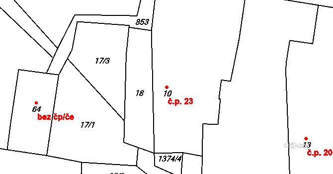 Ohnišťovice 23, Poběžovice na parcele st. 10 v KÚ Ohnišťovice, Katastrální mapa