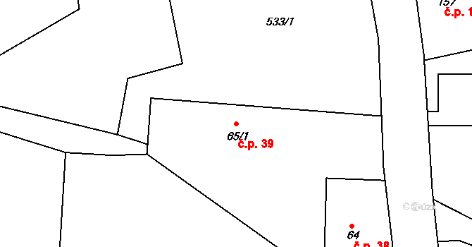 Rožmitál 39, Broumov na parcele st. 65/1 v KÚ Rožmitál, Katastrální mapa