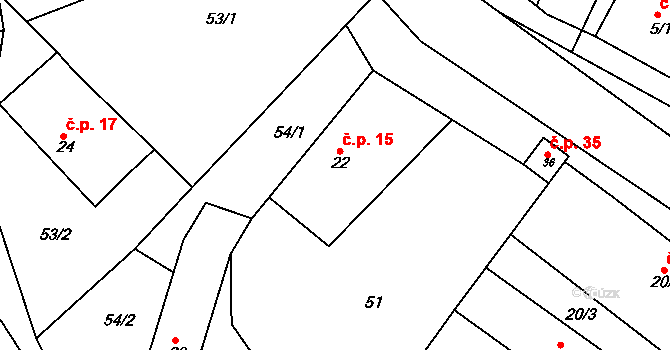 Čeradice 15, Moravany na parcele st. 22 v KÚ Čeradice nad Loučnou, Katastrální mapa