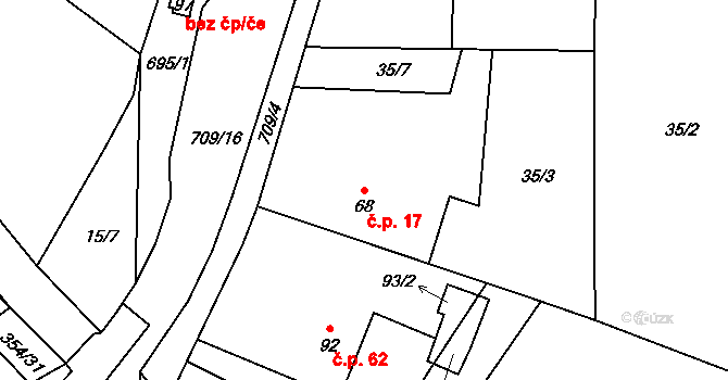 Lány u Dašic 17 na parcele st. 68 v KÚ Lány u Dašic, Katastrální mapa