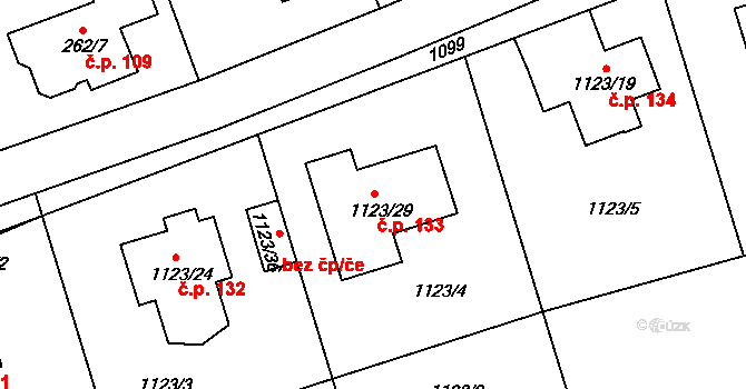 Nahořany 133 na parcele st. 1123/29 v KÚ Nahořany nad Metují, Katastrální mapa