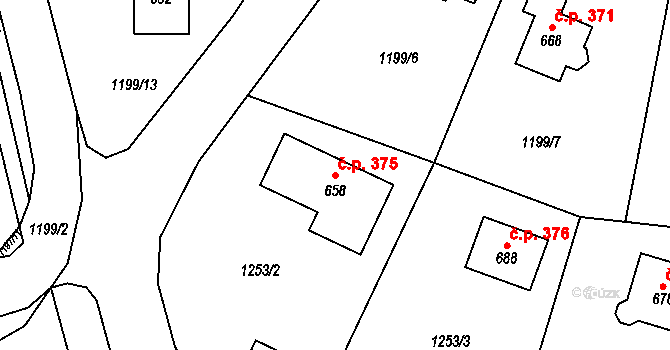 Prostřední Lánov 375, Lánov na parcele st. 658 v KÚ Prostřední Lánov, Katastrální mapa