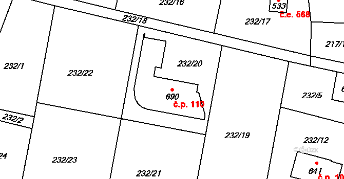 Žloukovice 110, Nižbor na parcele st. 690 v KÚ Žloukovice, Katastrální mapa